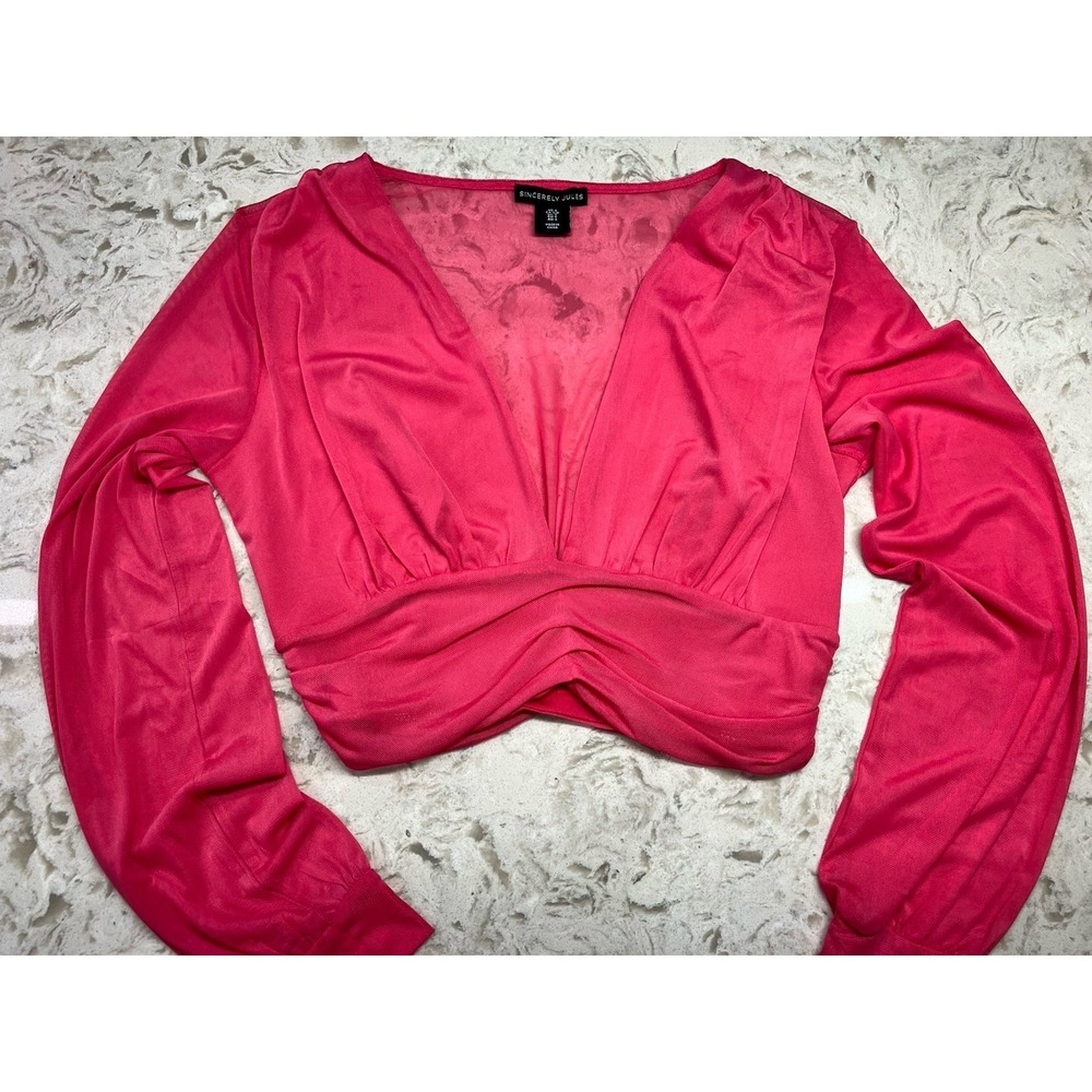 Sincerely Jules Pink Deep V Neck Barbie Baby Fairy Core Mesh Crop Blouse S